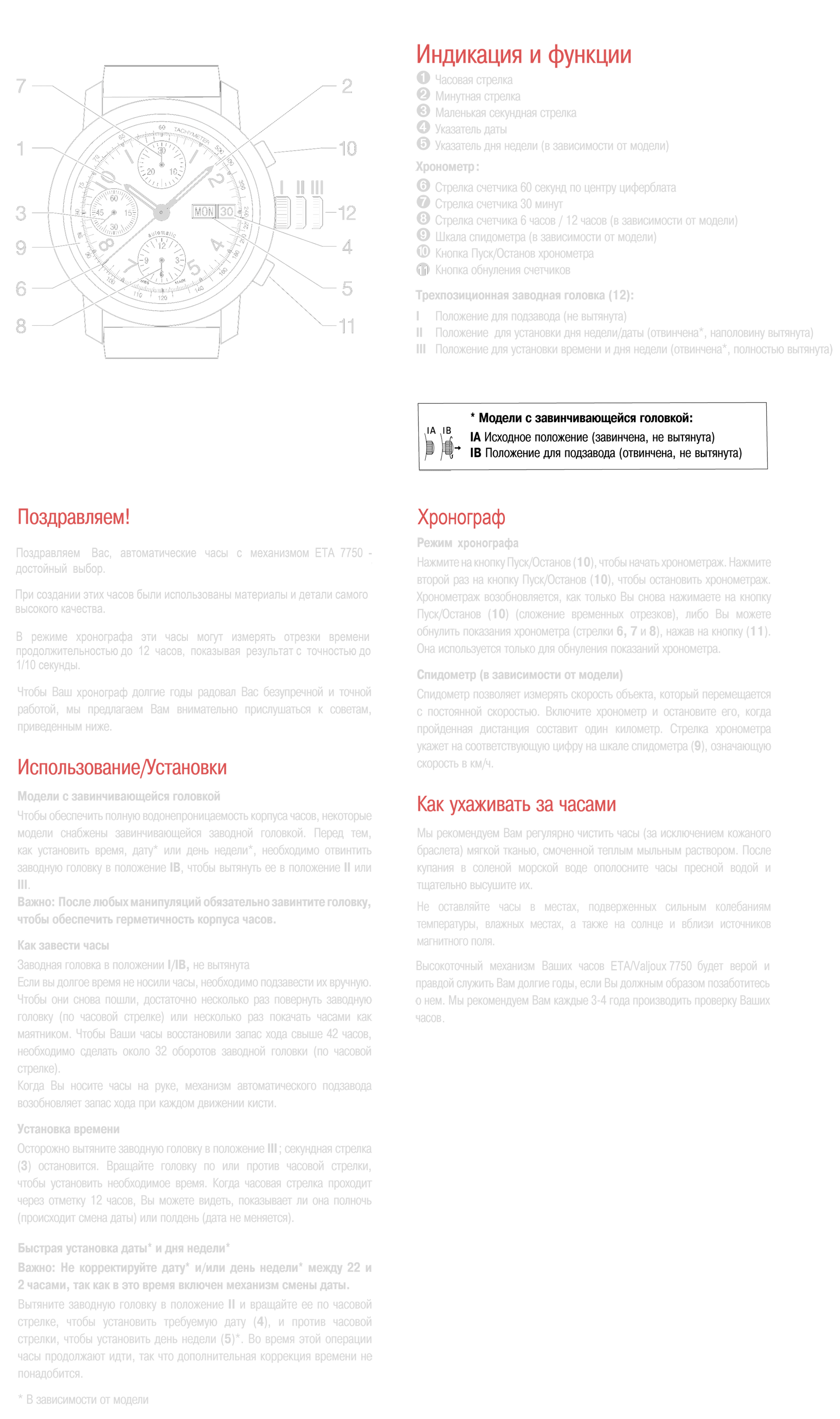 Инструкция к часам ETA 7750